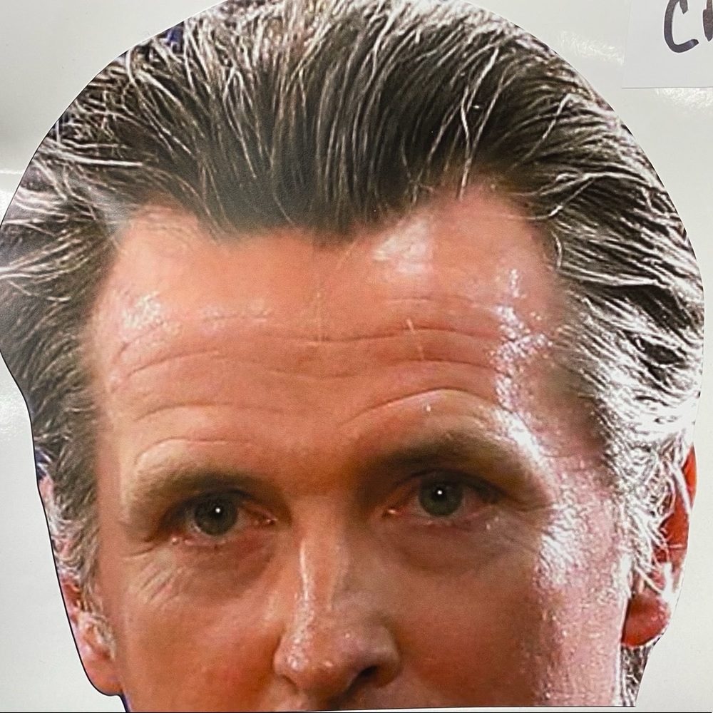 Governor Gavin Newsom peeking in the window decal